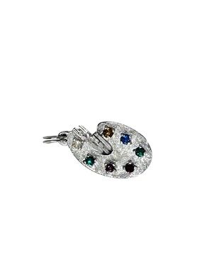 Vintage Silver Artist Paint Palette Charm/ Mini Pendant with Multicolor Stones